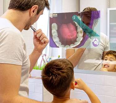 How does a smart toothbrush work on a smart mirror?